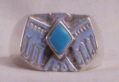 Thunderbird Men's Ring, Turquoise Stone, 13